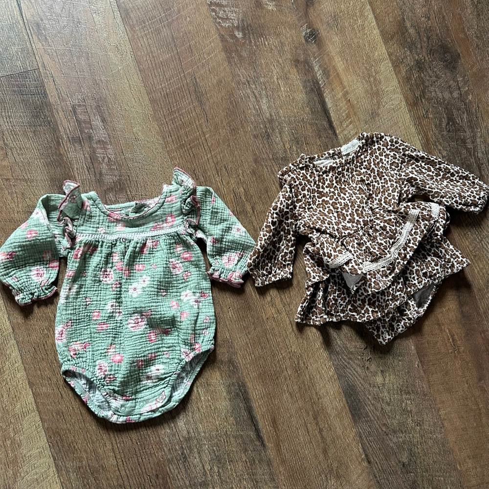 Baby Organic Cotton Floral set (2) Long Sleeve Bodysuit 6-9 Months